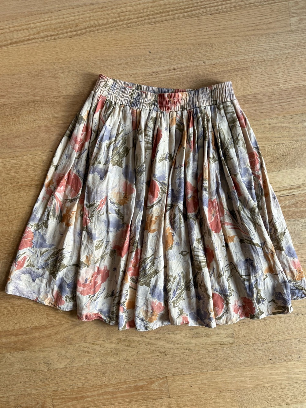 Clio Floral Circle Skirt in Beige with Coral & Lilac Accents